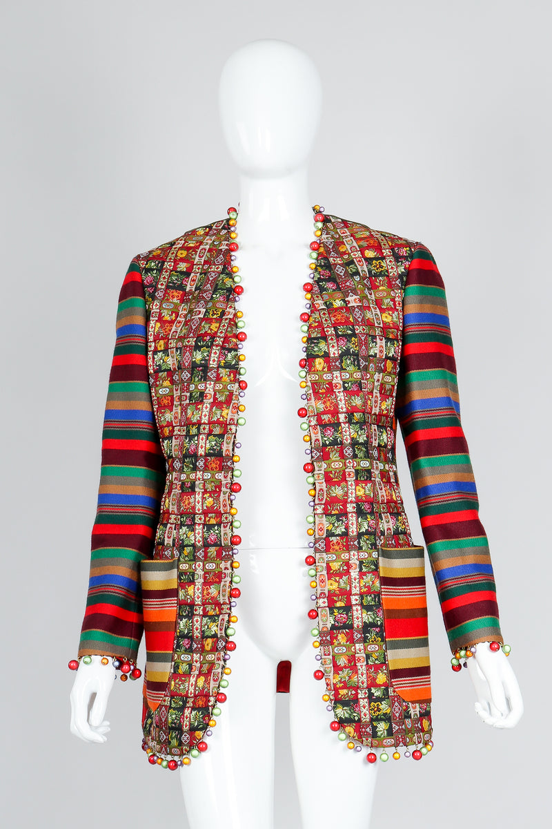 Recess Vintage Moschino Festive Ornament Woven Ribbon Jacket on Mannequin, front