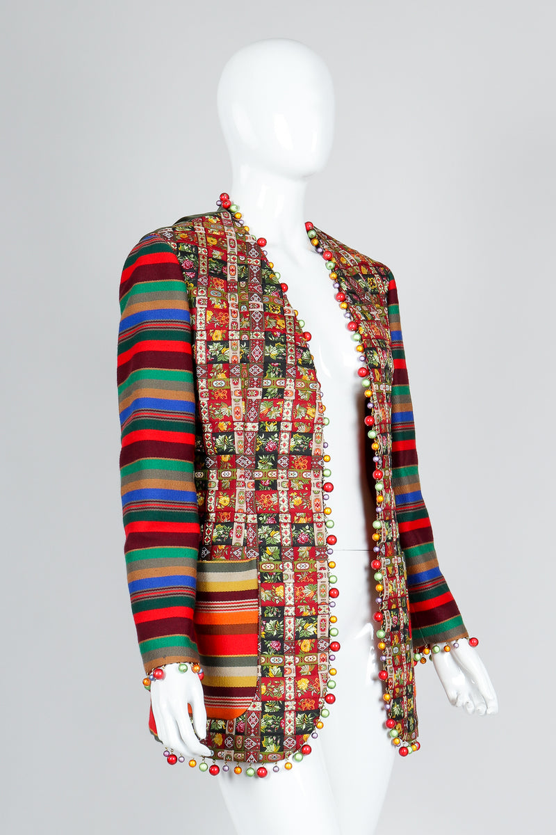 Recess Vintage Moschino Festive Ornament Woven Ribbon Jacket on Mannequin, angled