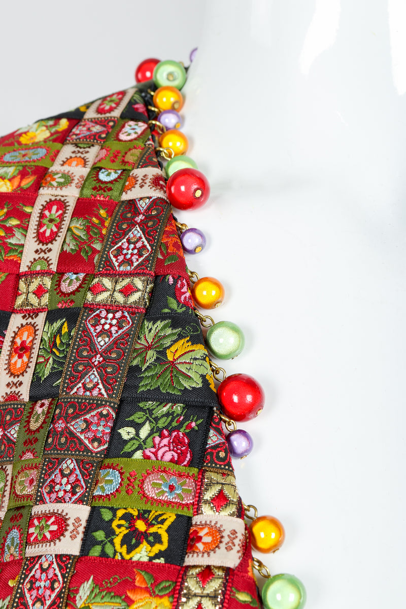 Recess Vintage Moschino Festive Ornament Woven Ribbon Jacket on Mannequin, neckline