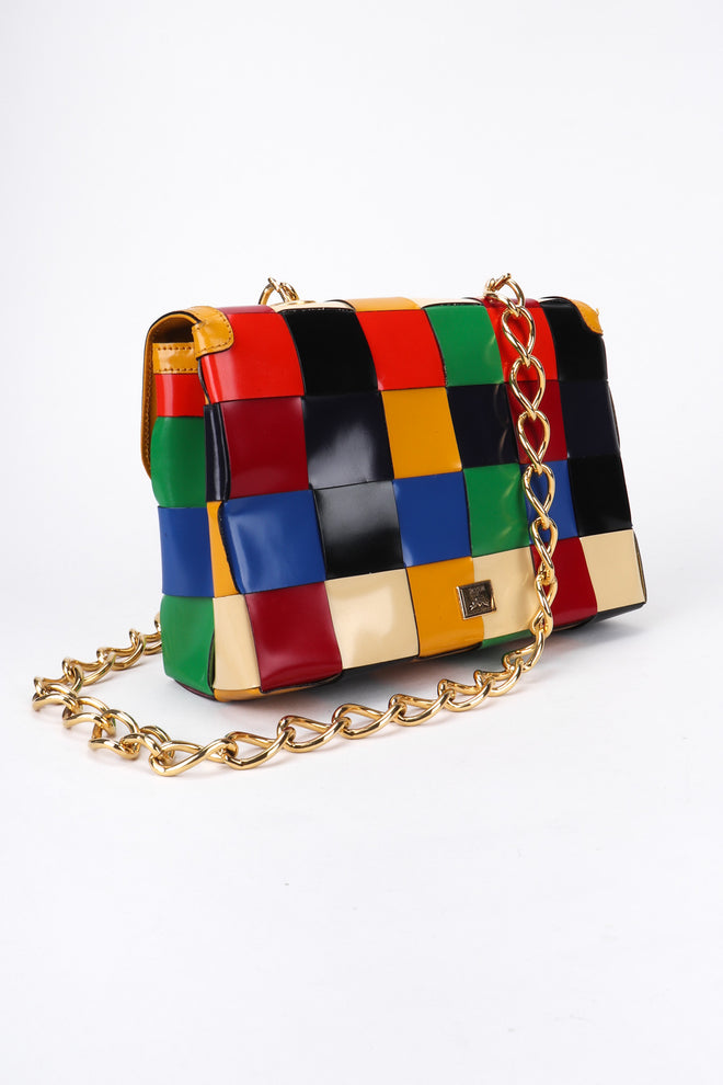 Recess Los Angeles Vintage Moschino Woven Rainbow Leather Crossbody Bag
