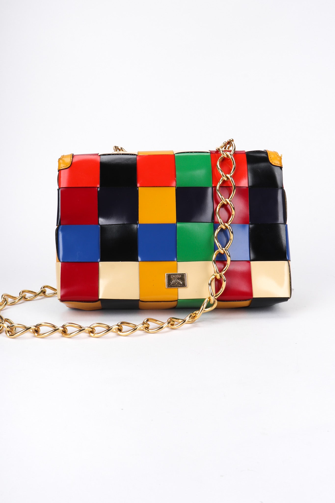 Recess Los Angeles Vintage Moschino Woven Rainbow Leather Crossbody Bag