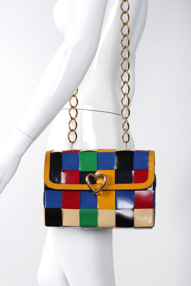 Recess Los Angeles Vintage Moschino Woven Rainbow Leather Crossbody Bag