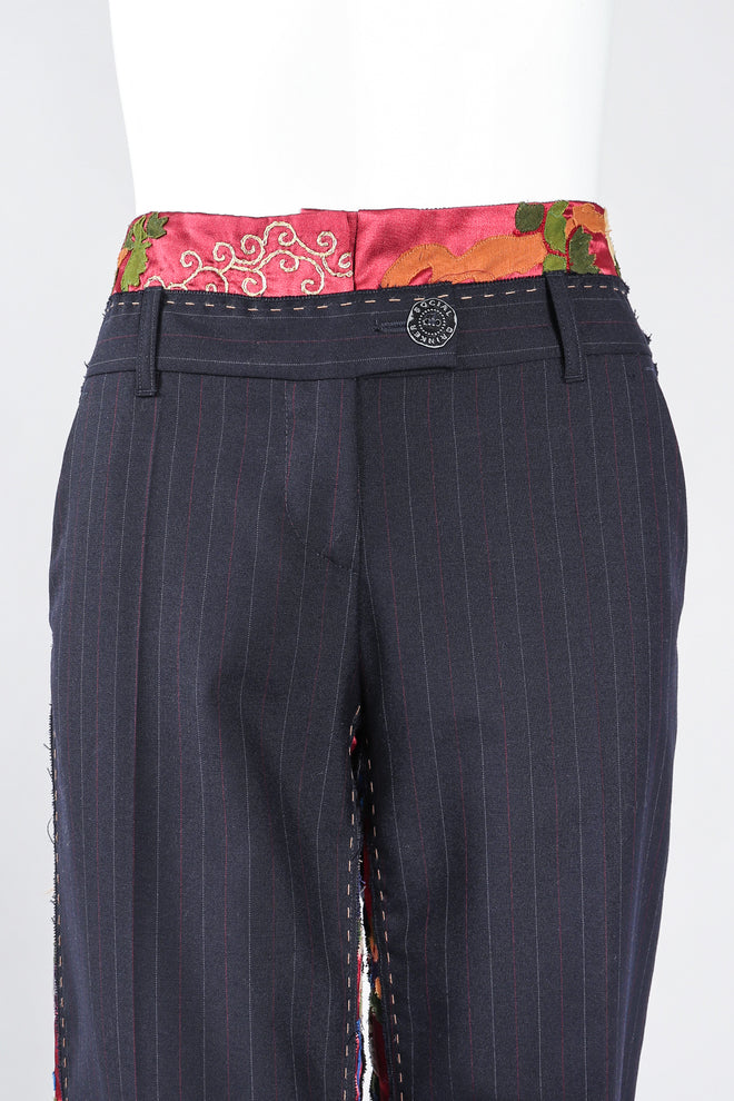 Recess Los Angeles Designer Consignment Vintage Moschino Embroidered Silk Contrast Pinstripe Trouser Pant