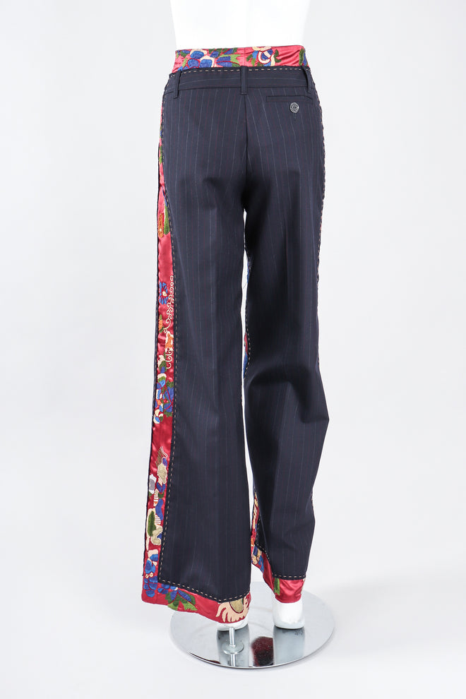 Recess Los Angeles Designer Consignment Vintage Moschino Embroidered Silk Contrast Pinstripe Trouser Pant