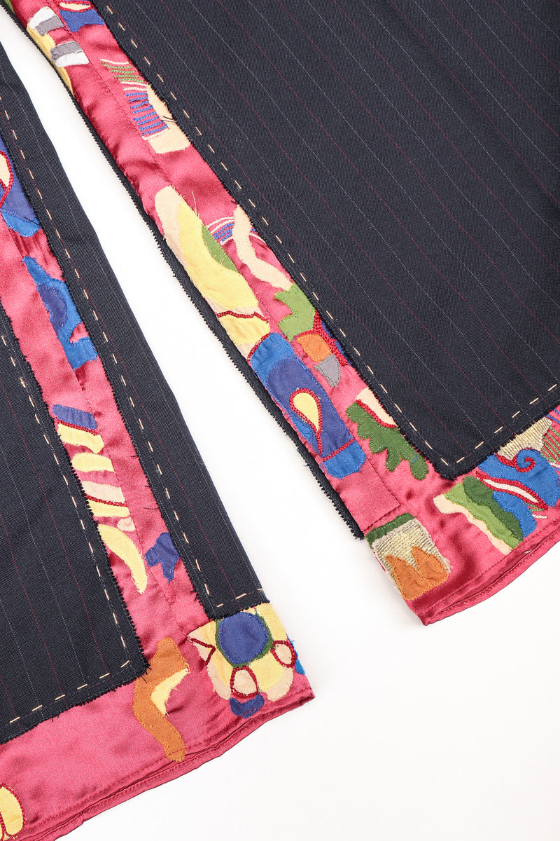 Recess Los Angeles Designer Consignment Vintage Moschino Embroidered Silk Contrast Pinstripe Trouser Pant