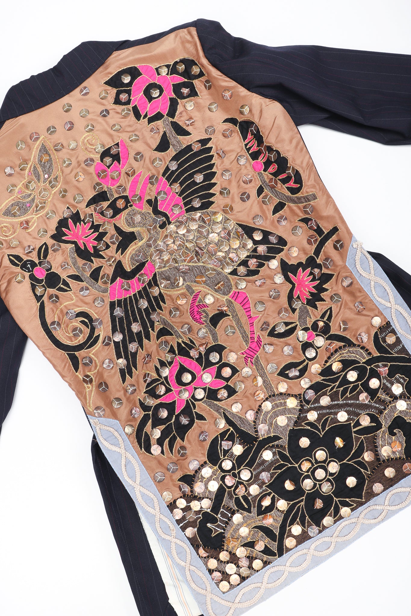 Recess Los Angeles Designer Consignment Vintage Moschino Rock N Roll Embellished Pinstripe Bird Jacket
