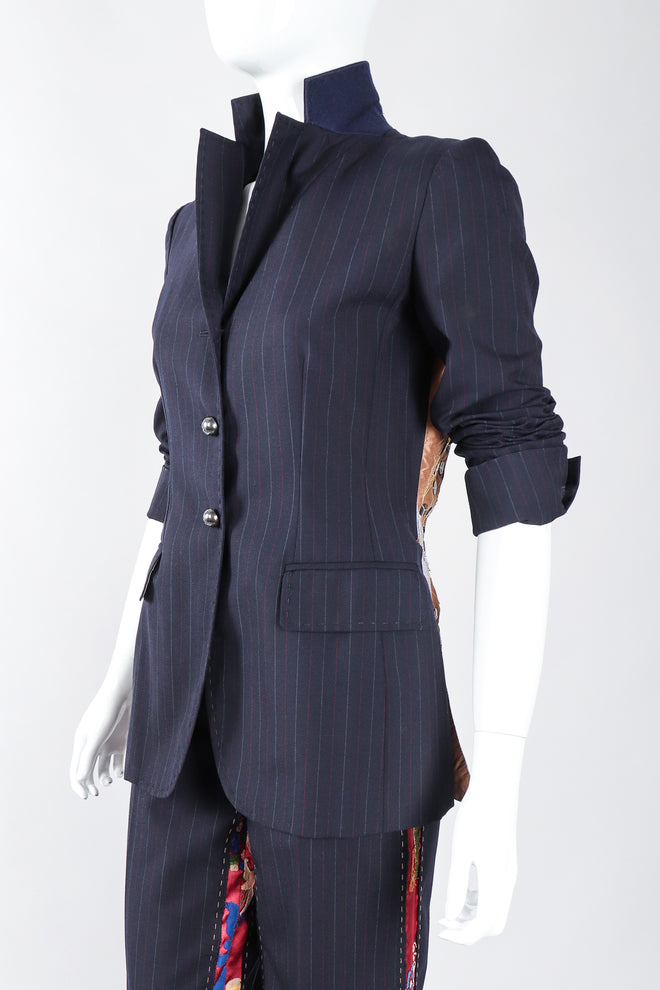 Recess Los Angeles Designer Consignment Vintage Moschino Rock N Roll Embellished Pinstripe Bird Jacket