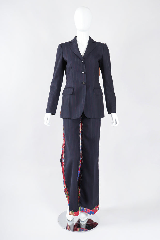 Recess Los Angeles Designer Consignment Vintage Moschino Rock N Roll Embellished Pinstripe Bird Jacket