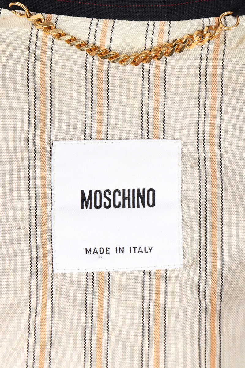Recess Los Angeles Designer Consignment Vintage Moschino Rock N Roll Embellished Pinstripe Bird Jacket