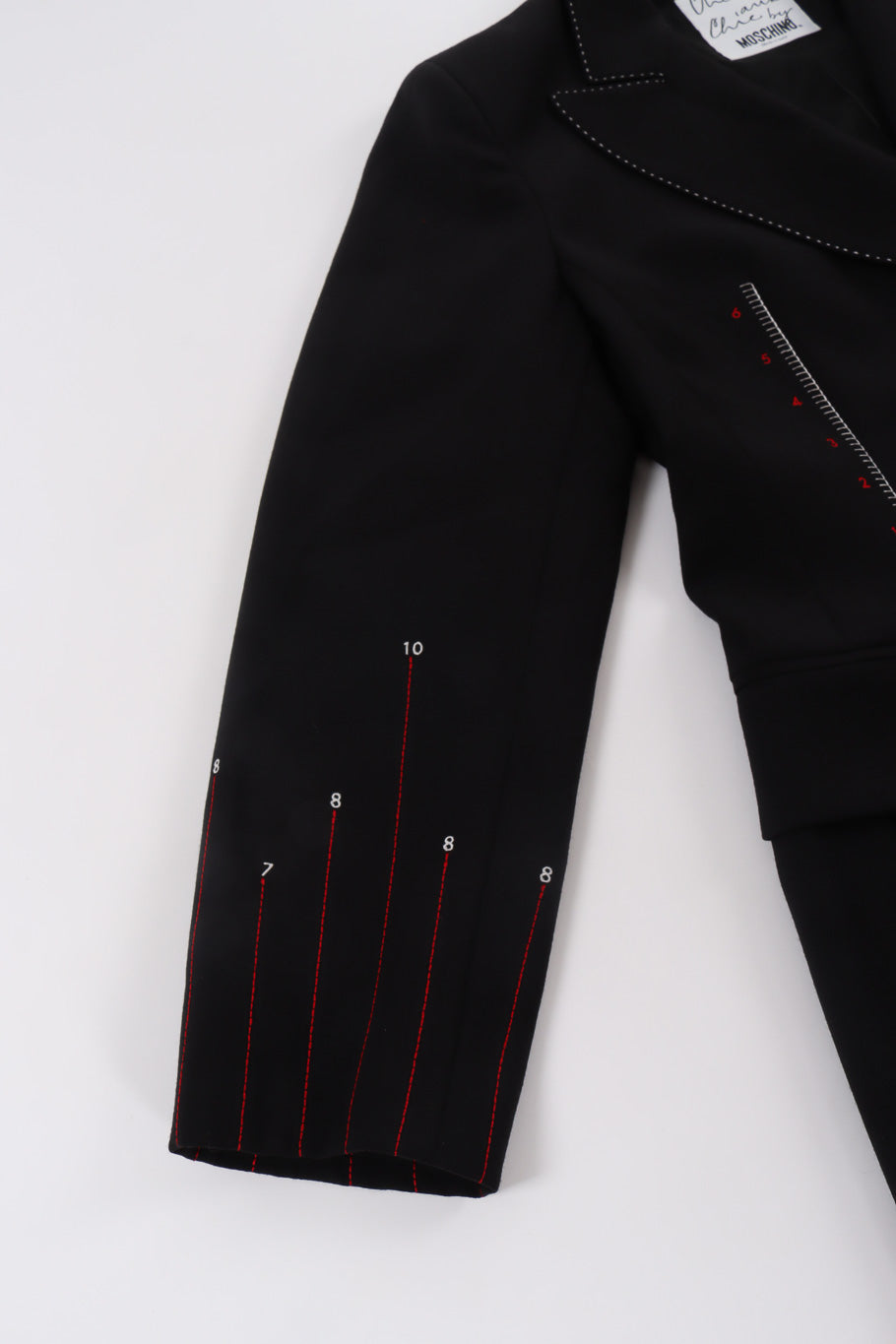 Embroidered graph blazer by Moschino sleeve detail @recessla