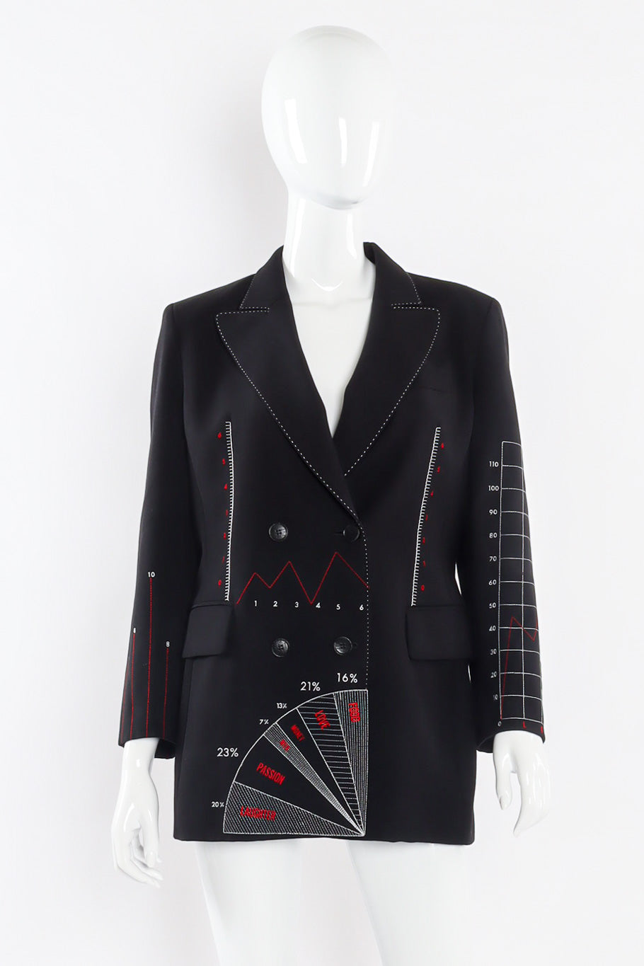 Embroidered graph blazer by Moschino front view photo @recessla
