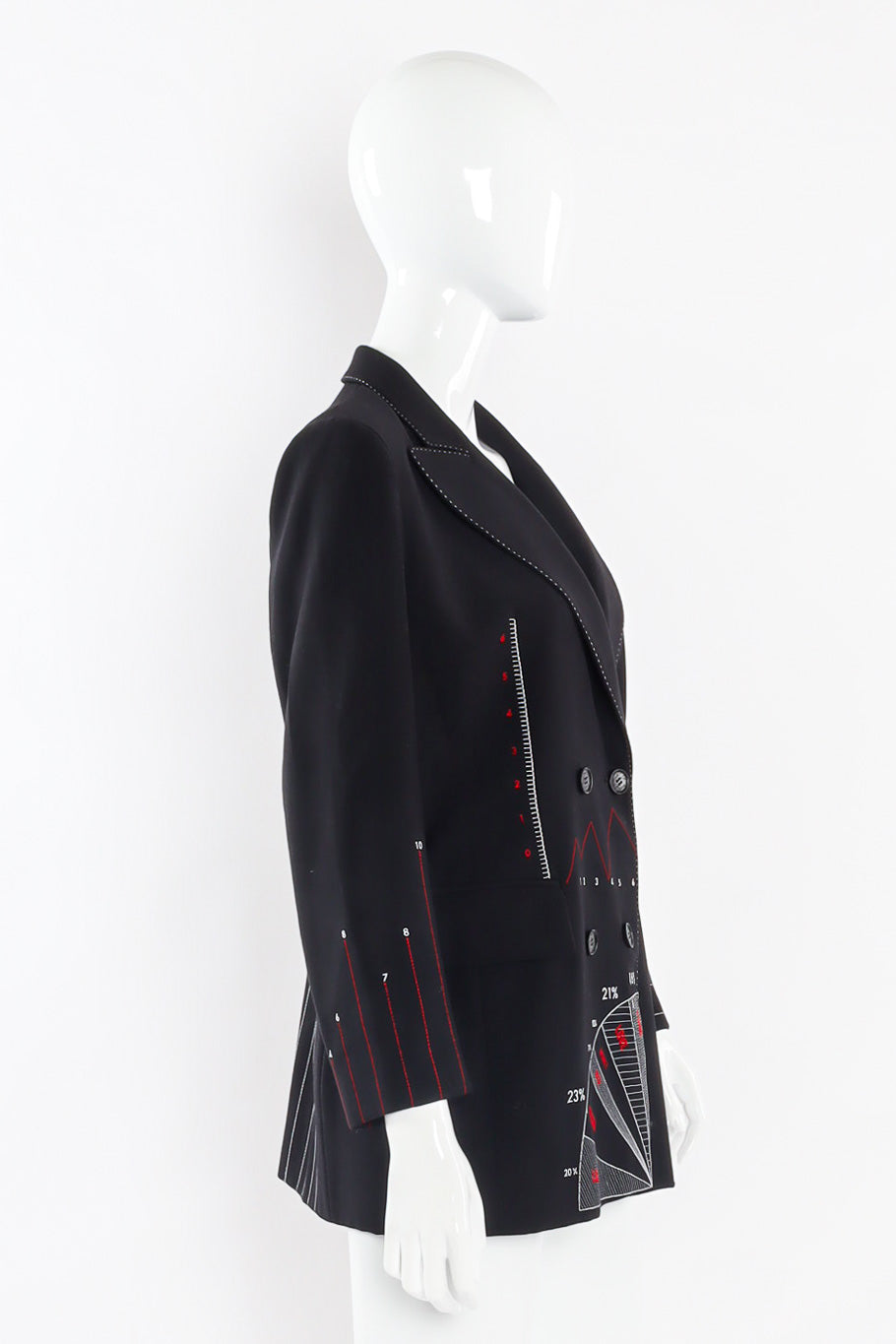 Embroidered graph blazer by Moschino side view mannequin  @recessla
