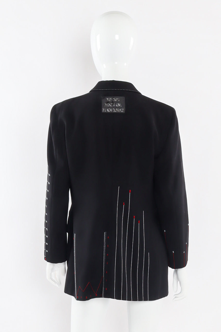 Embroidered graph blazer by Moschino back view mannequin @recessla
