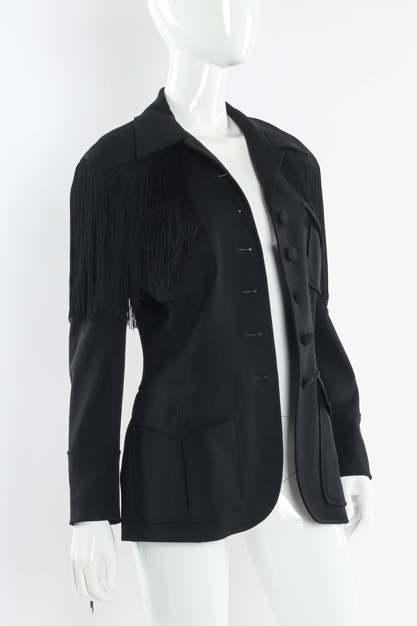 Vintage Moschino Cheap & Chic Wool Fringe Jacket mannequin unbuttoned  @ Recess LA