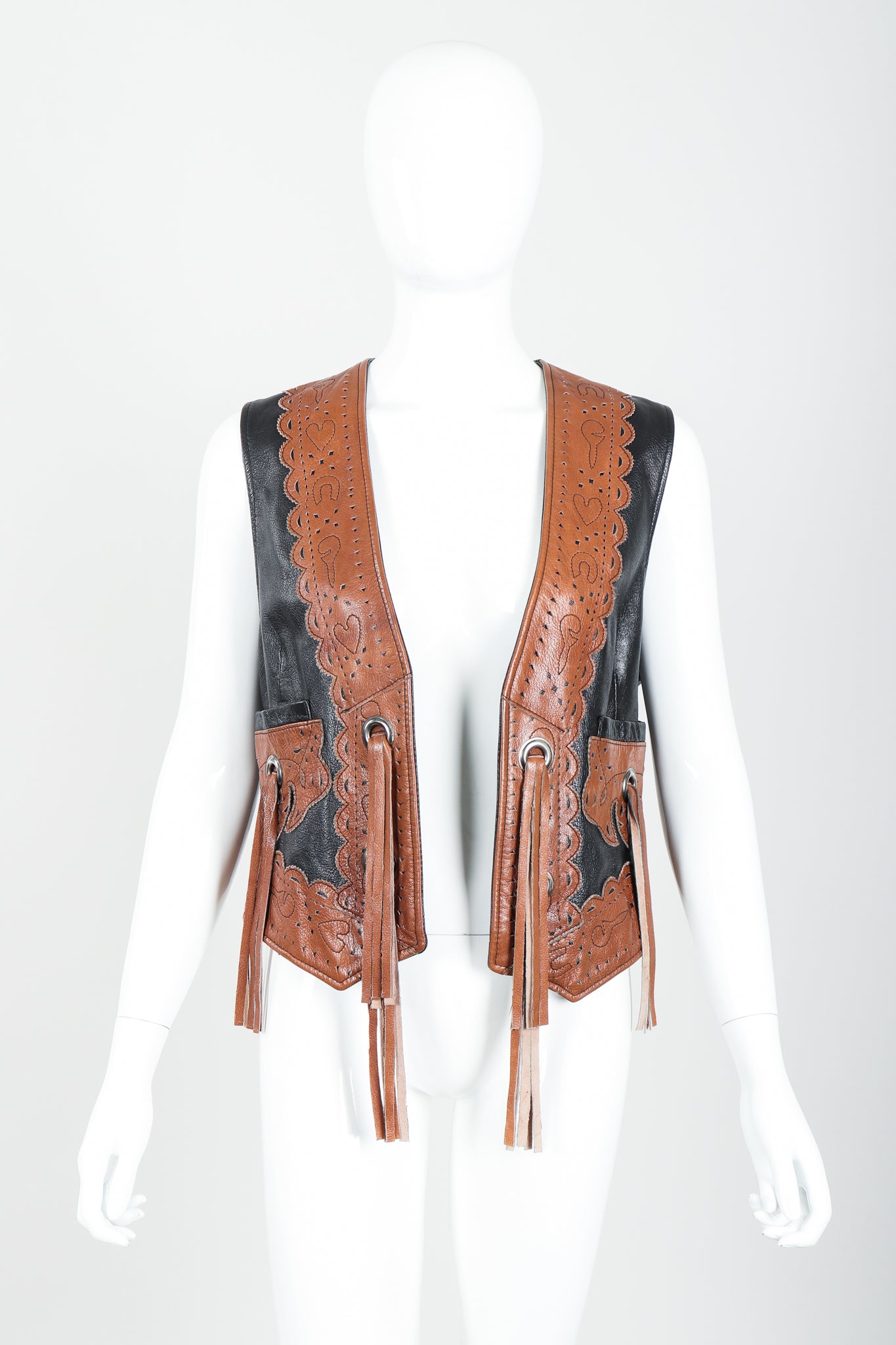 Vintage Moschino Leather Tassel Vest on Mannequin Front at Recess Los Angeles