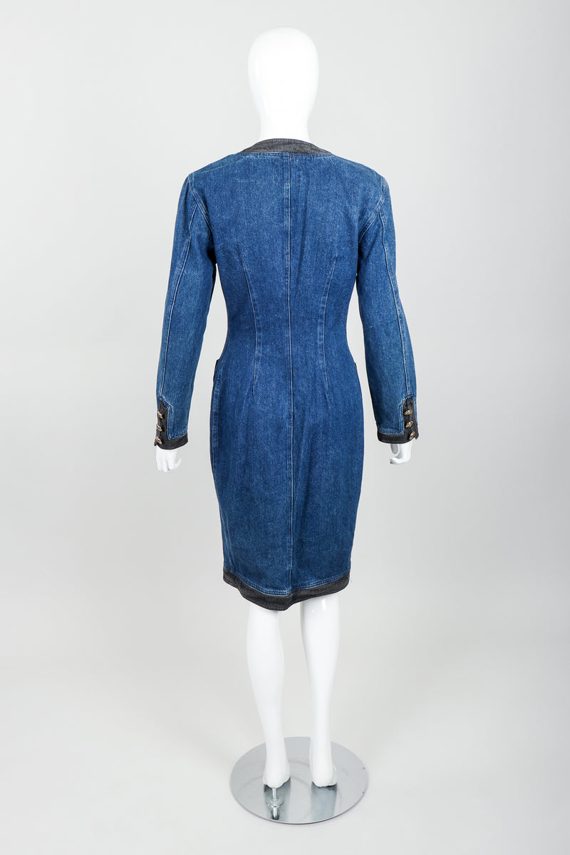 Vintage Moschino Denim Button Sheath Dress on Mannequin back at Recess Los Angeles