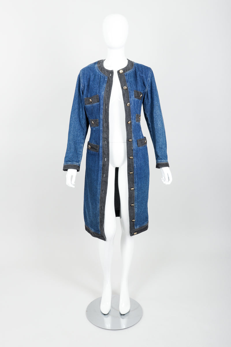Vintage Moschino Denim Button Sheath Dress on Mannequin open at Recess Los Angeles