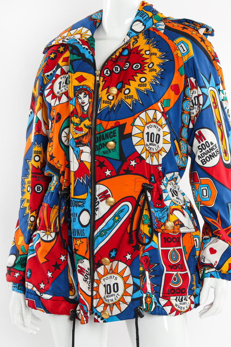 Vintage Moschino Jeans Casino Gambler Print Padded Jacket mannequin close angle @ Recess LA