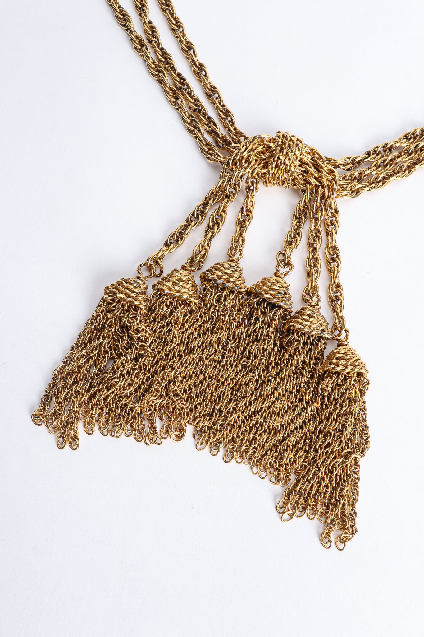 Vintage Moschino Gold Tassel Chain Belt Necklace detail at Recess Los Angeles