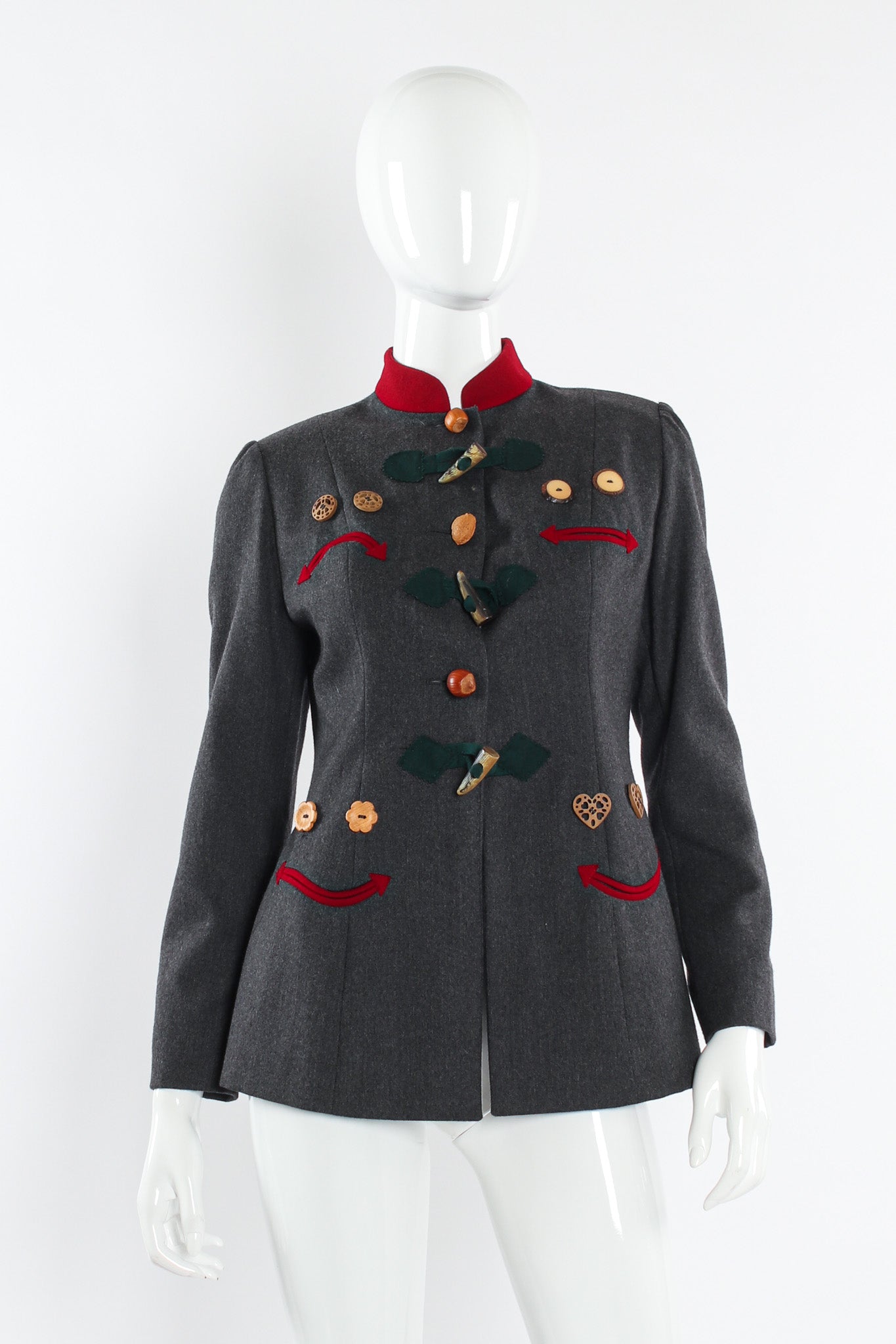 Vintage Moschino Face Expressions Acorn Wool Jacket mannequin front @ Recess LA