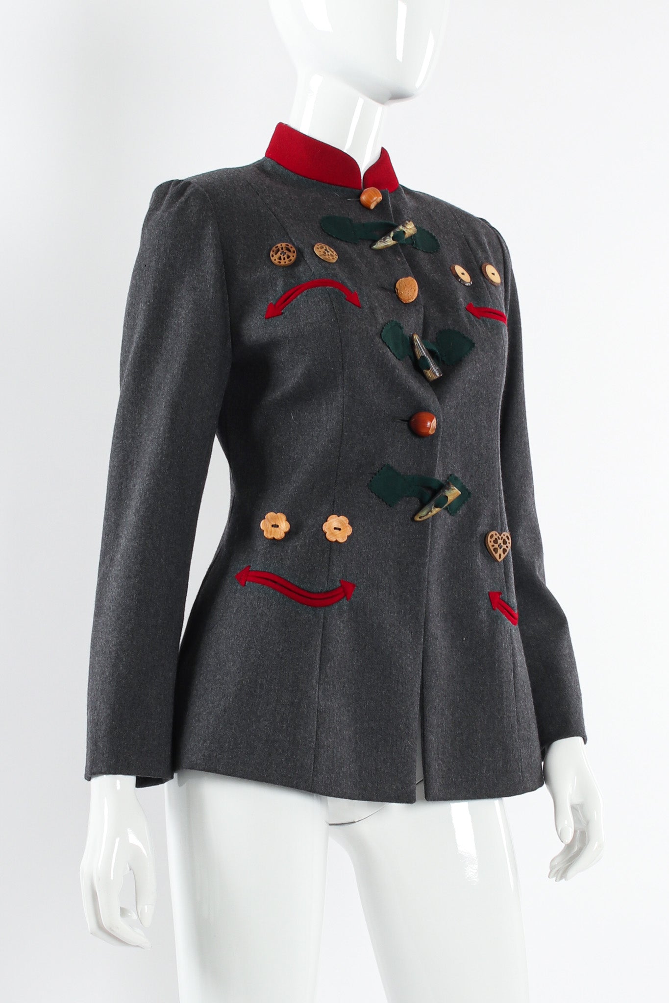 Vintage Moschino Face Expressions Acorn Wool Jacket mannequin front angle @ Recess LA