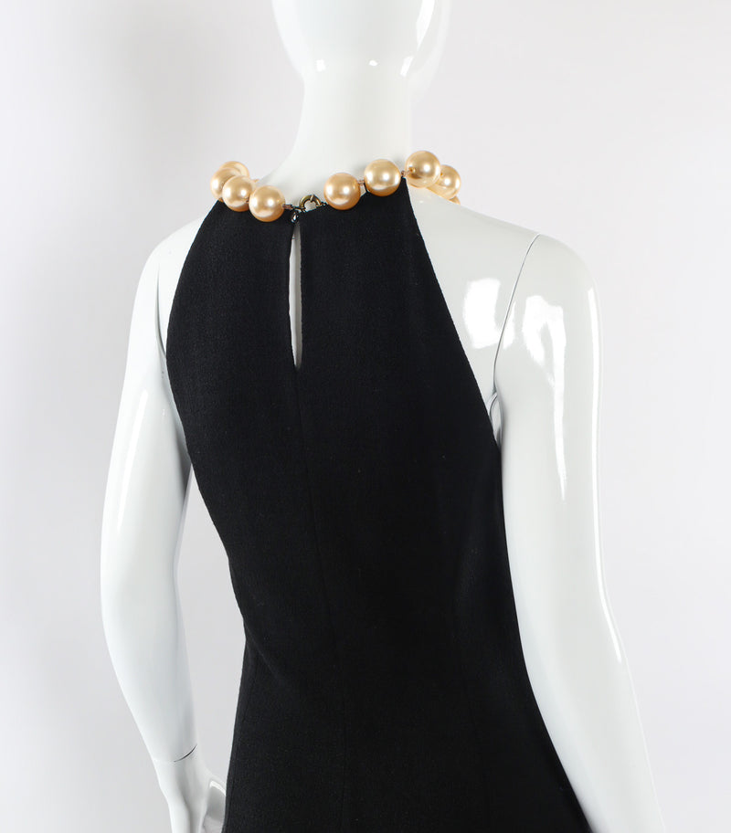 Champagne pearl collar cocktail dress by Moschino close back view on mannequin @recessla