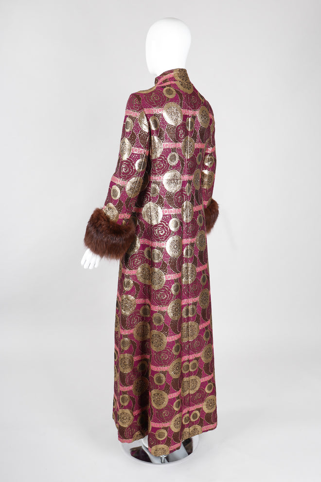 Recess Los Angeles Vintage Mr Blackwell Metallic Fur-Trimmed Golden Brocade Long Coat