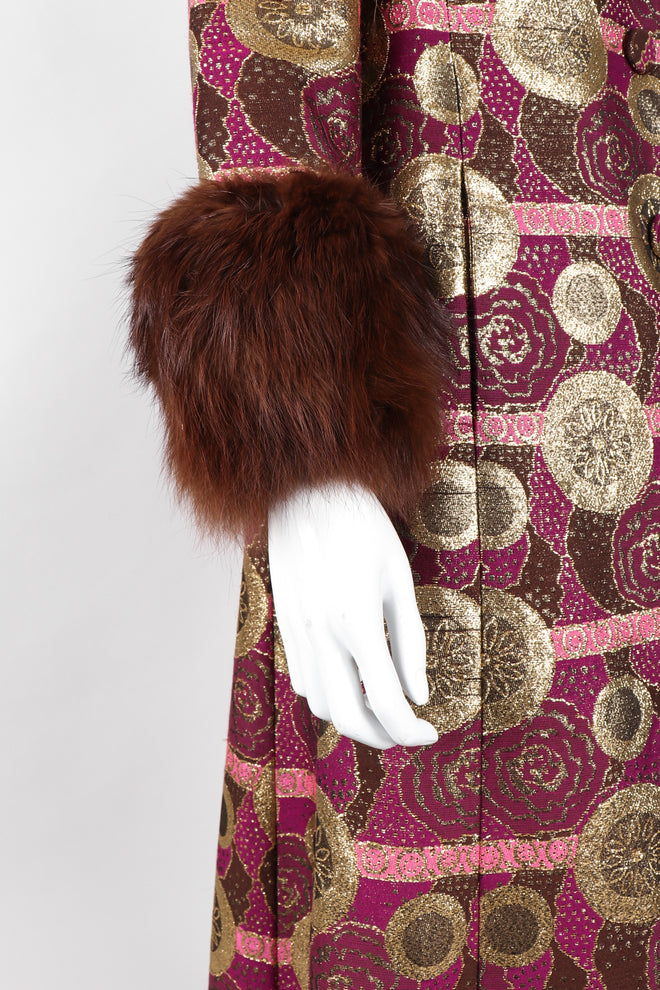 Recess Los Angeles Vintage Mr Blackwell Metallic Fur-Trimmed Golden Brocade Long Coat