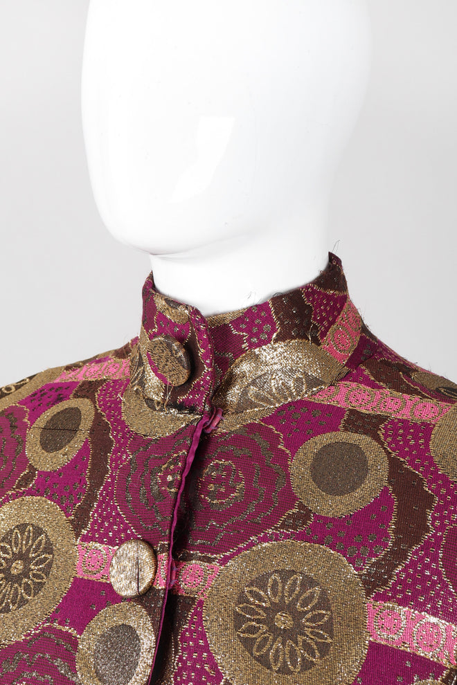 Recess Los Angeles Vintage Mr Blackwell Metallic Fur-Trimmed Golden Brocade Long Coat