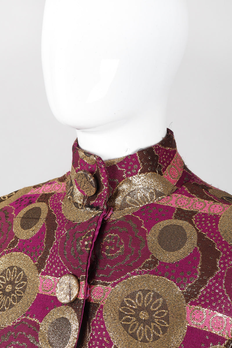 Recess Los Angeles Vintage Mr Blackwell Metallic Fur-Trimmed Golden Brocade Long Coat