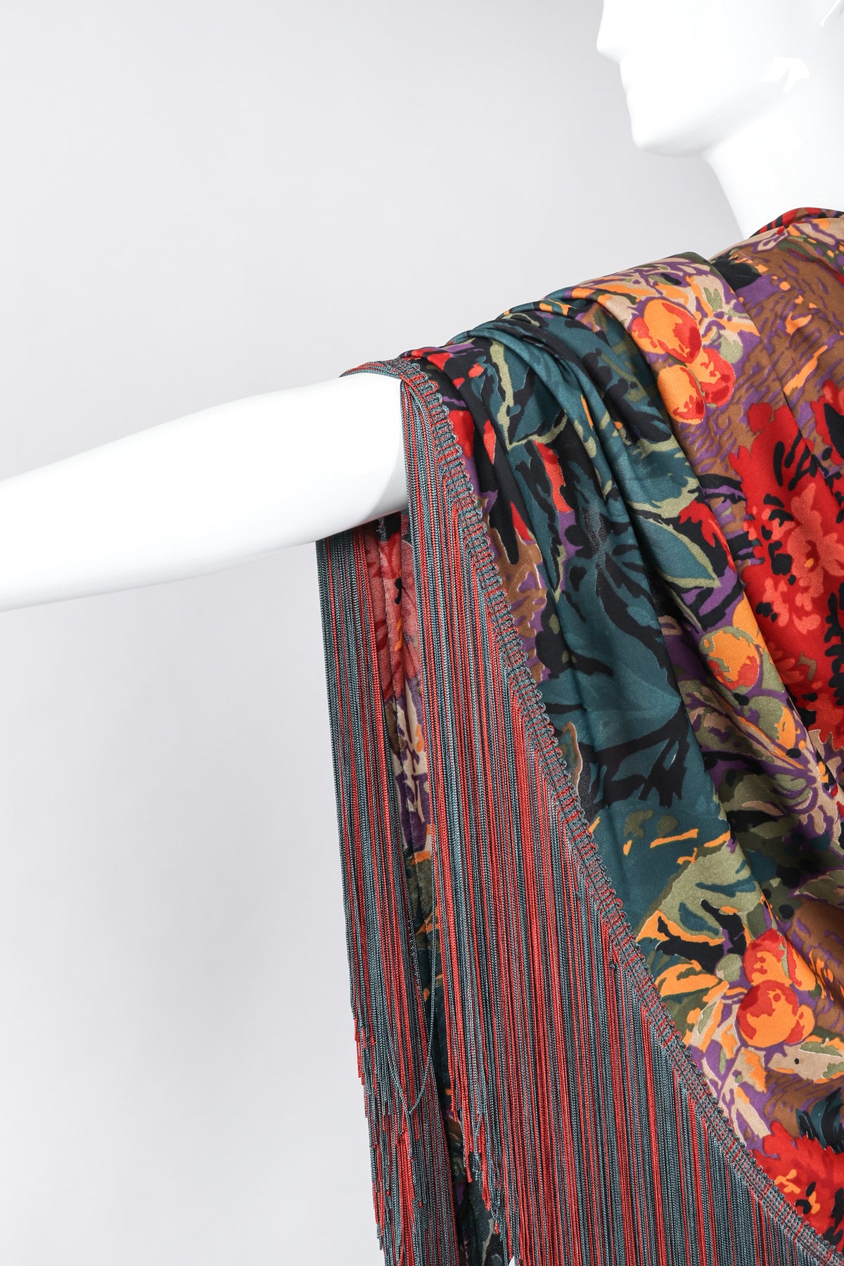 Vintage Mr. Blackwell Floral Fringe Dress Piano Shawl & Scarf 3-pc