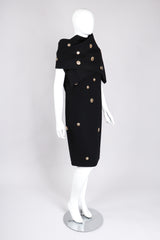 Recess Los Angeles Vintage Mr. Blackwell Gold Applique Shift Dress & Shawl Set