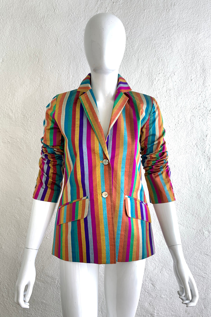 Vintage Mr. Blackwell Rainbow Stripe Raw Silk Jacket on Mannequin front at Recess Los Angeles
