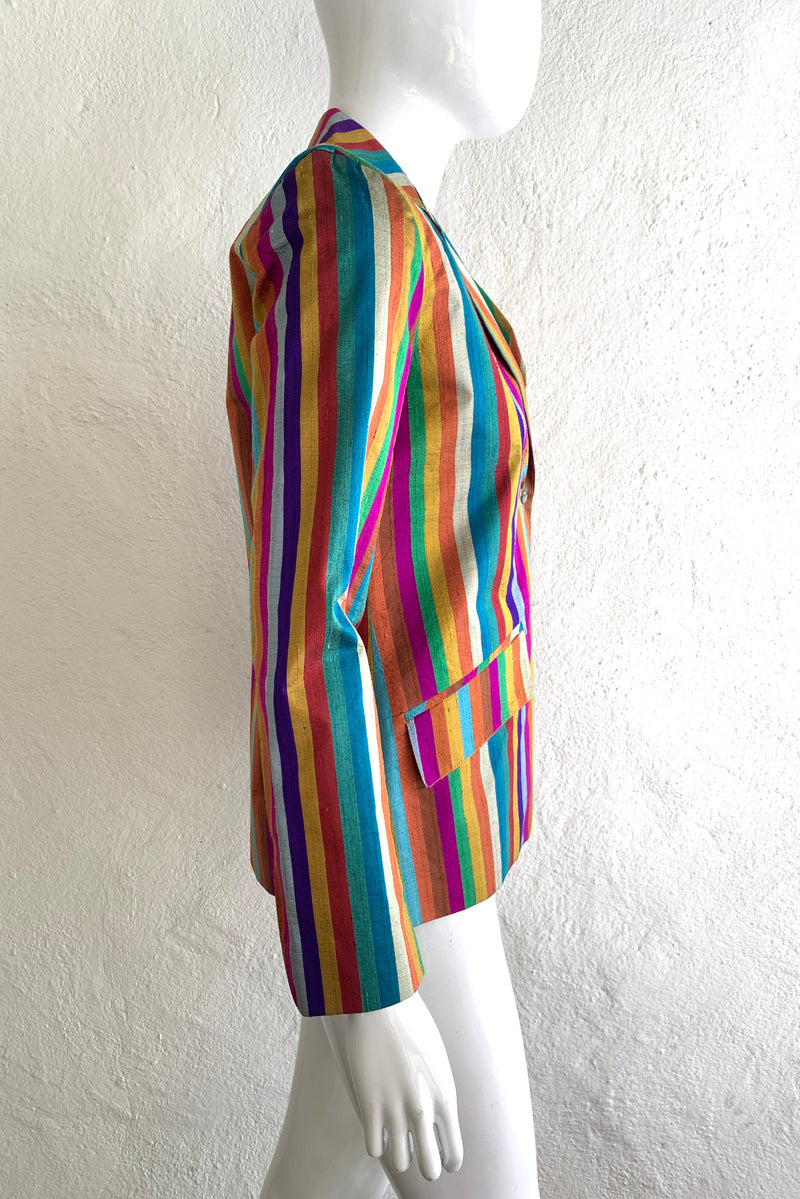 80s Rainbow Stripe Satin Jacket L, Vintage Multi Color Deadstock