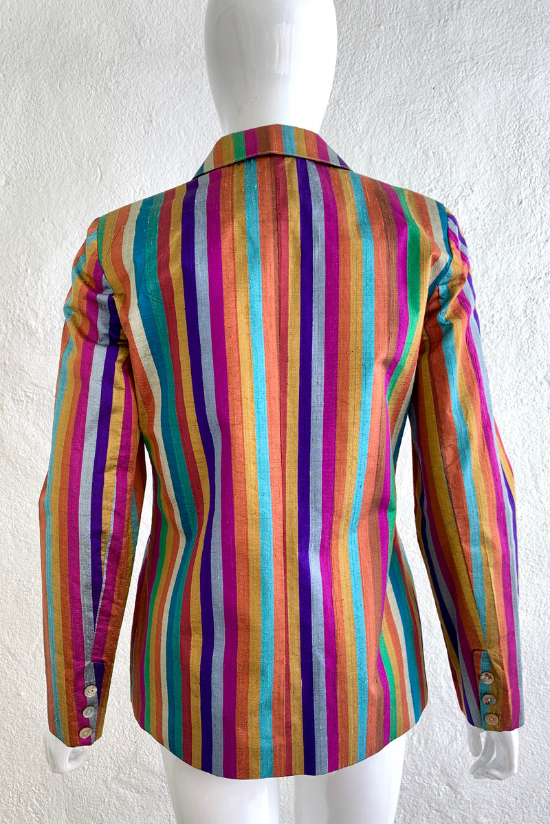 80s Rainbow Stripe Satin Jacket L, Vintage Multi Color Deadstock Glam maggy  London NOS Ribbon Applique Party Blazer, 14 Large 