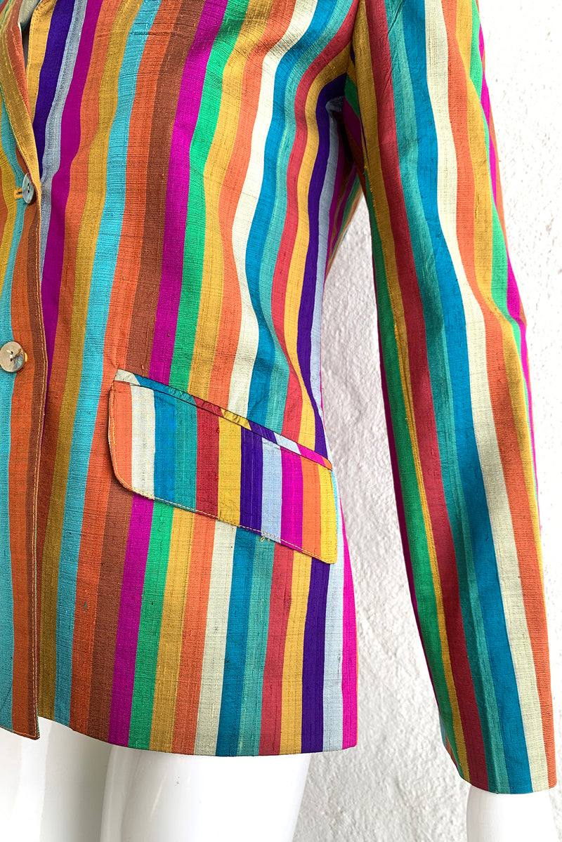 Vintage Mr. Blackwell Rainbow Stripe Raw Silk Jacket on Mannequin Pocket at Recess Los Angeles