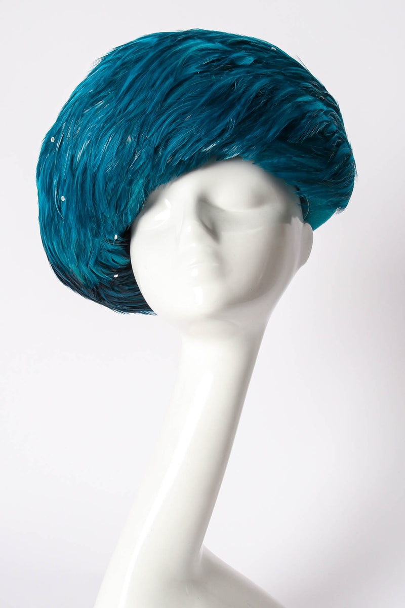 Vintage Mr. John Ombre Feather Bumper Hat on mannequin at Recess Los Angeles