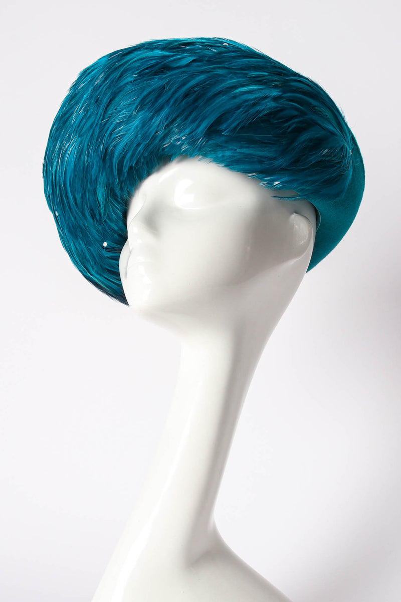Vintage Mr. John Ombre Feather Bumper Hat on mannequin at Recess Los Angeles