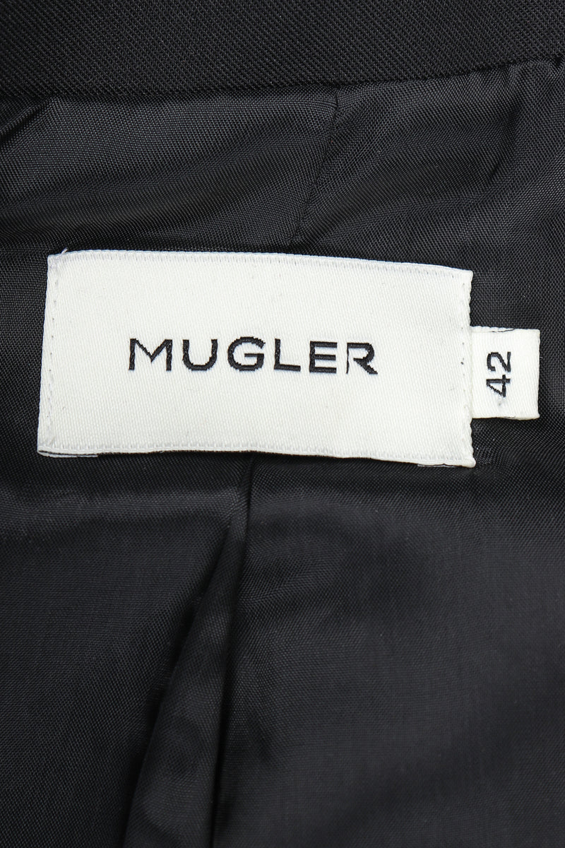 Mugler label on Black Lining Fabric at Recess Vintage