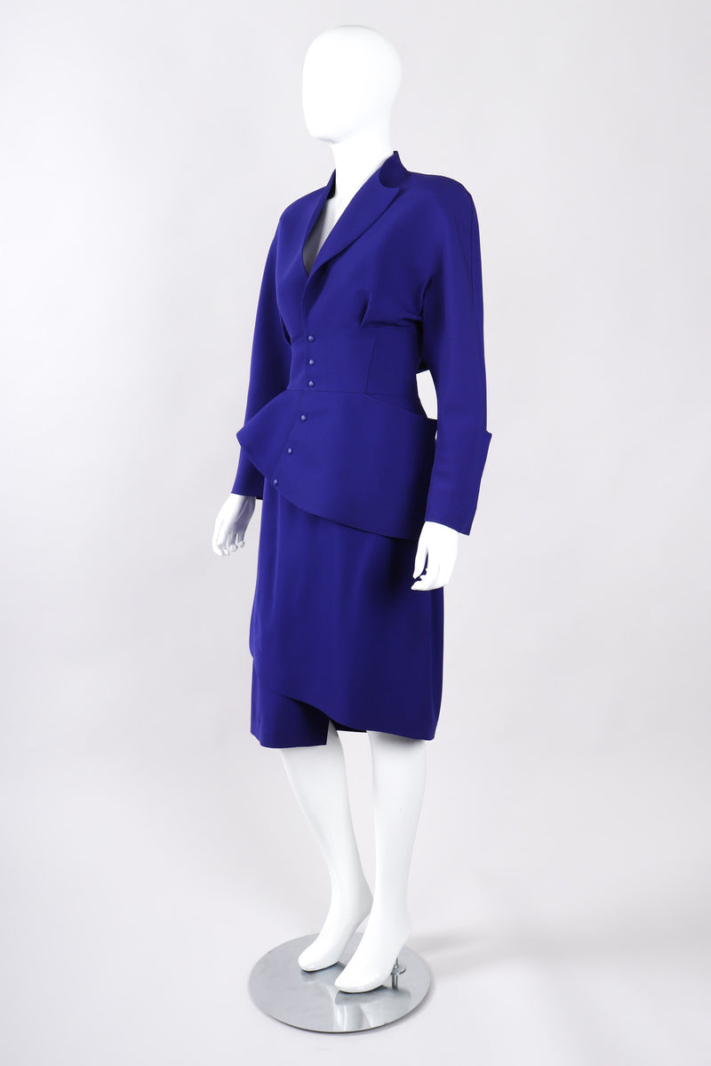 Recess Los Angeles Vintage Thierry Mugler Architectural Jacket Wrap Skirt Suit Set Fins Fitted Waist Violet Purple