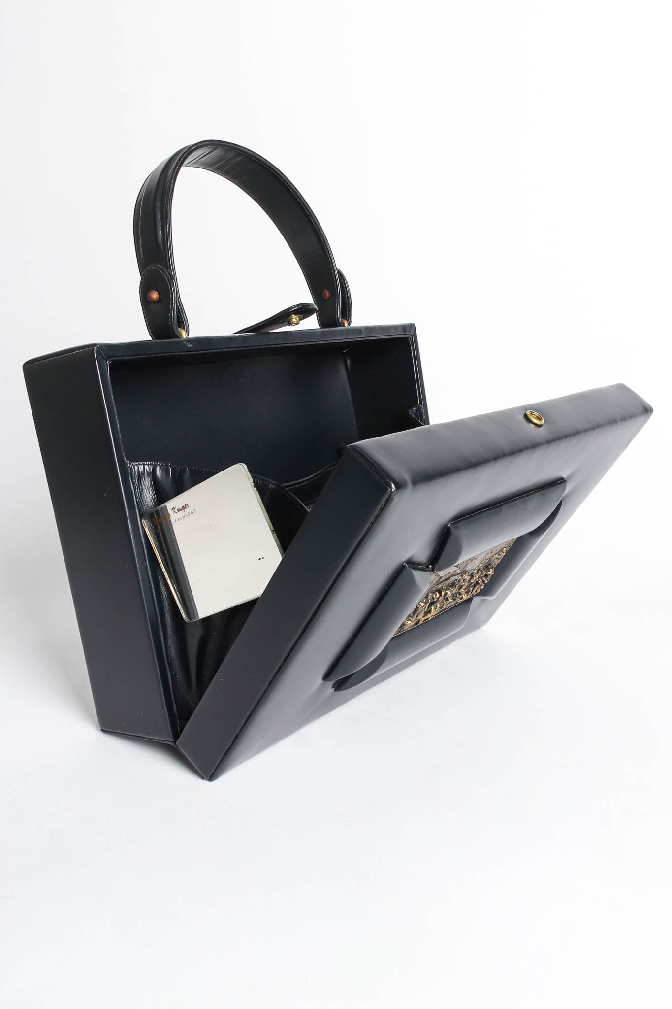 Vintage Berger Bags Art Tablet Leather Box Bag opened/mirror @ Recess LA