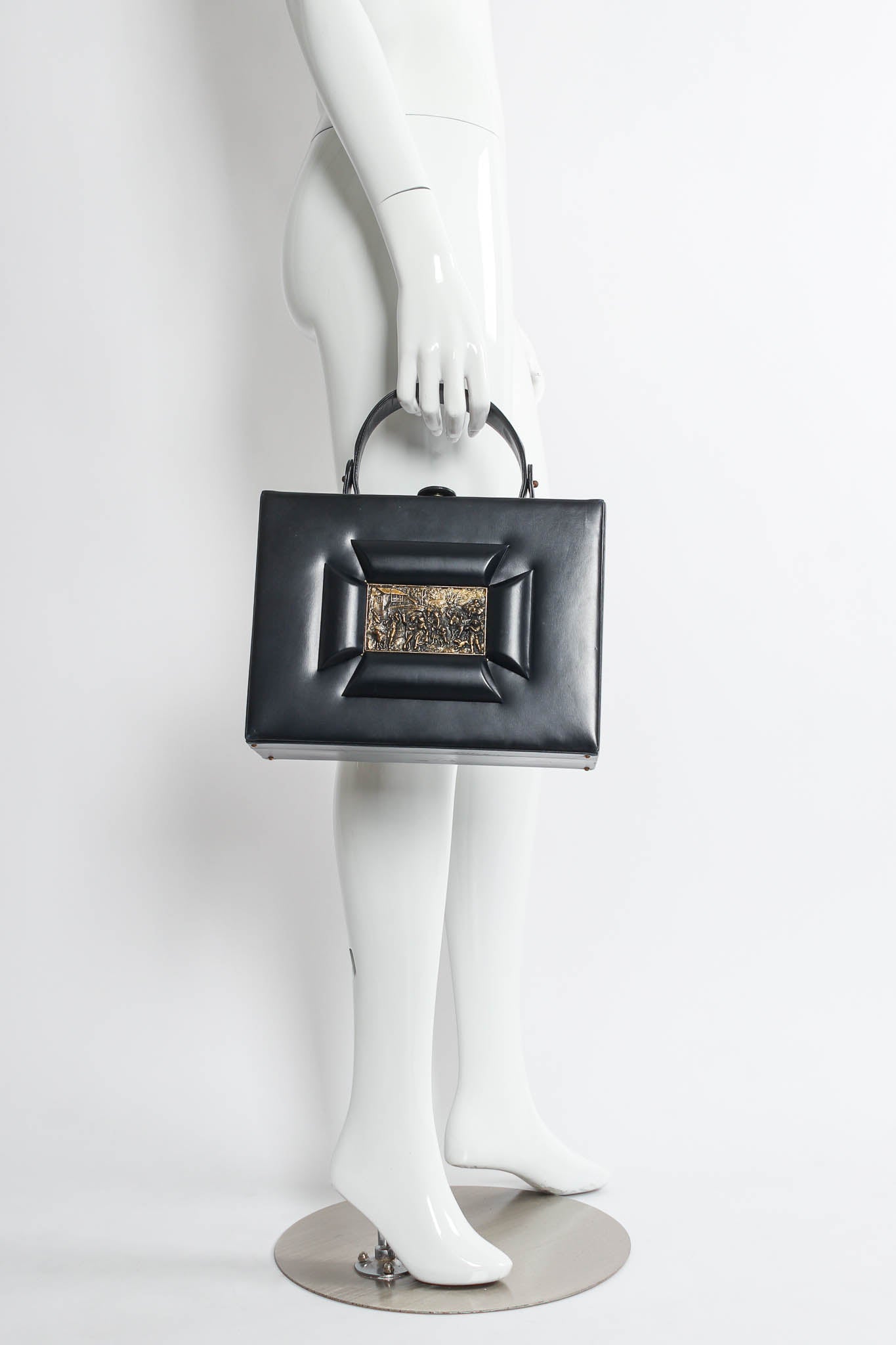 Vintage Berger Bags Art Tablet Leather Box Bag mannequin hand front  @ Recess LA