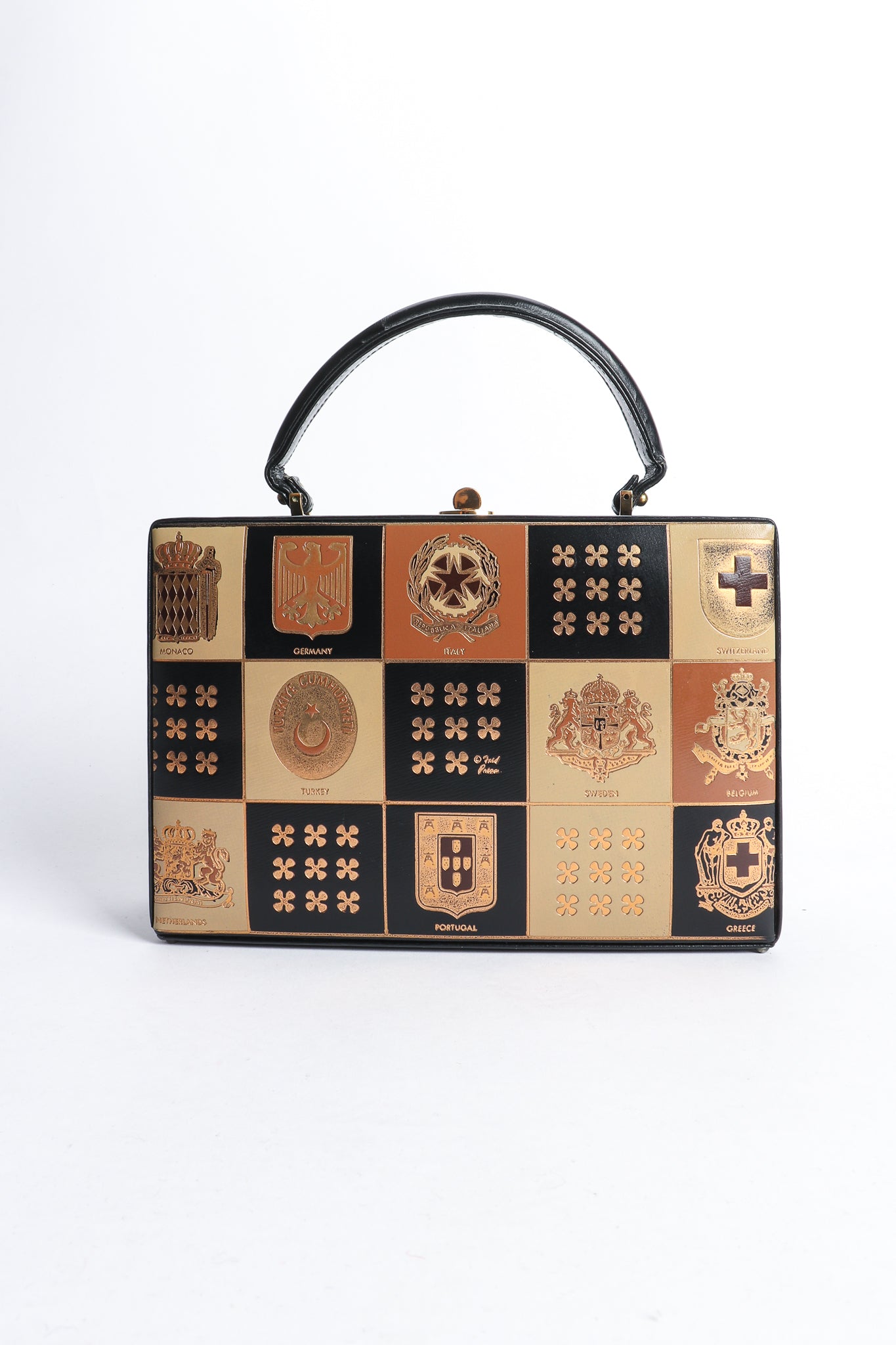 Vintage Murray Kruger Gold Foil European Crest Box Bag front at Recess Los Angeles