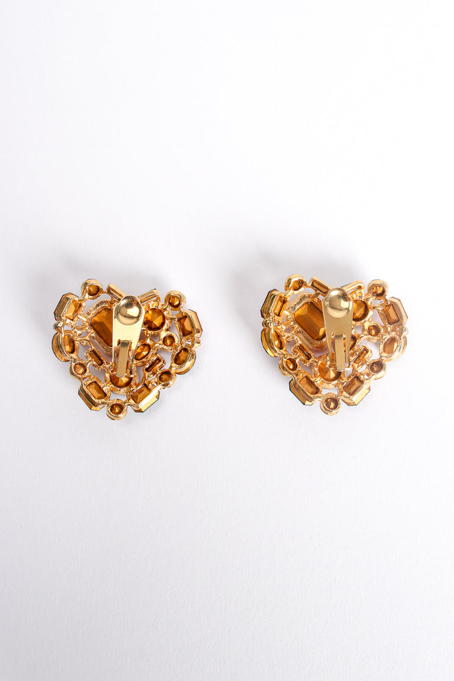 Vintage Les Bernard Vc Rainbow Crystal Heart Earrings backside at Recess Los Angeles
