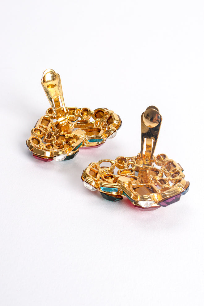 Vintage Les Bernard Vc Rainbow Crystal Heart Earrings backside at Recess Los Angeles