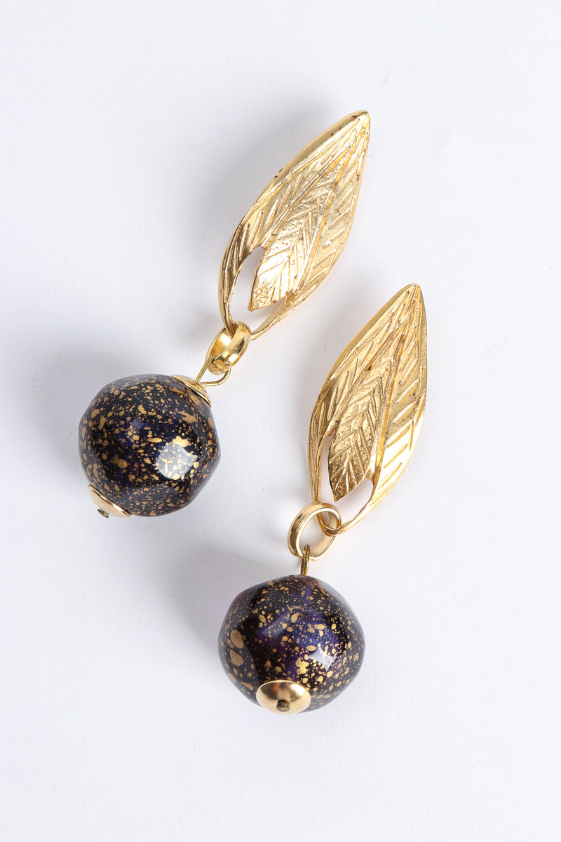 Vintage Leaf Golden Glass Bead Ball Drop Earrings at Recess Los Angeles
