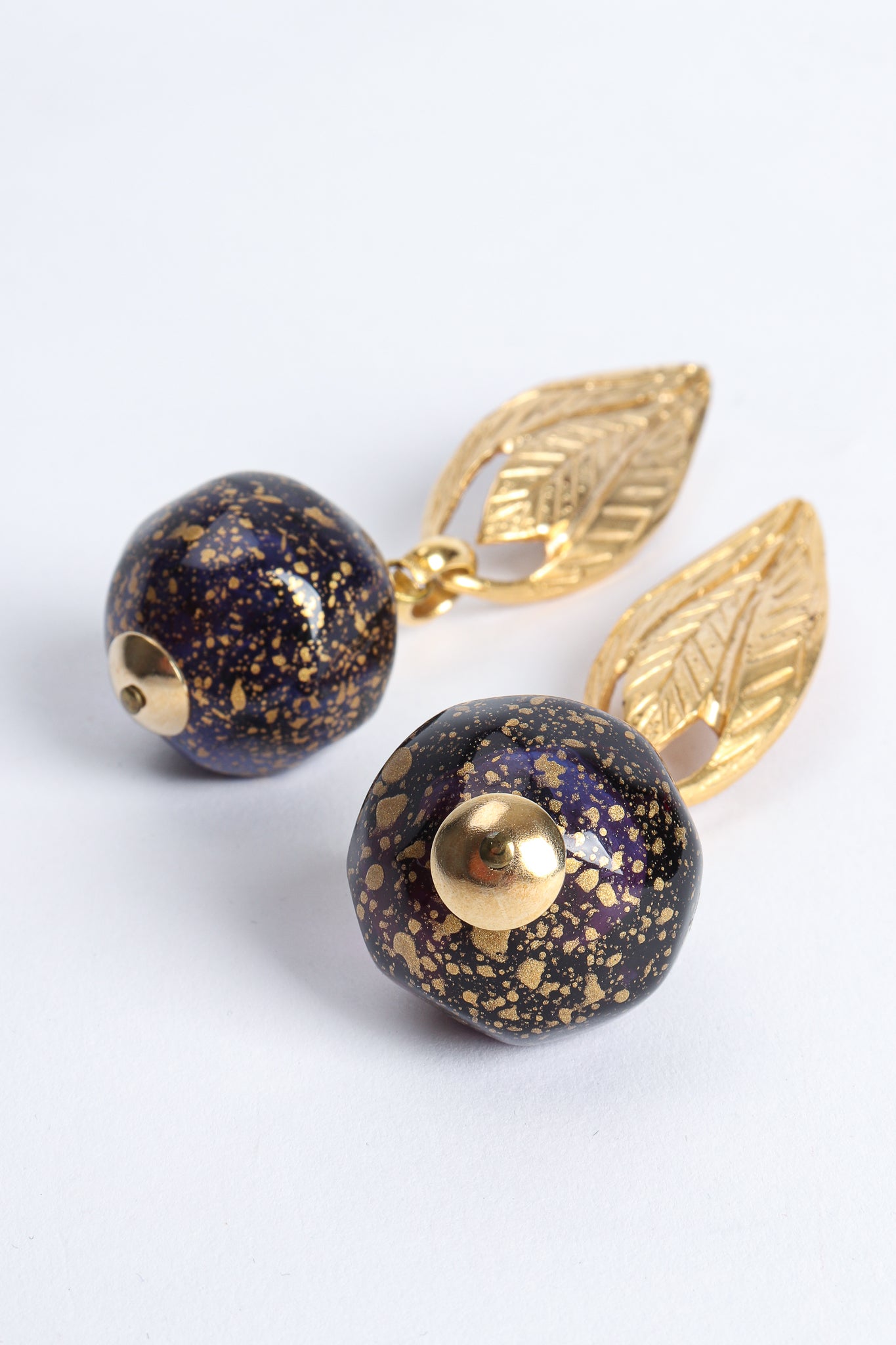 Vintage Leaf Glass Bead Ball Drop Earrings at Recess Los Angeles