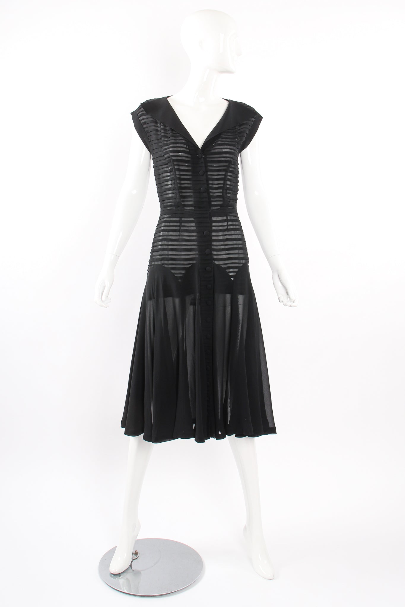Vintage 30s 40s Silk Chiffon Pintuck Dress on Mannequin front at Recess Los Angeles