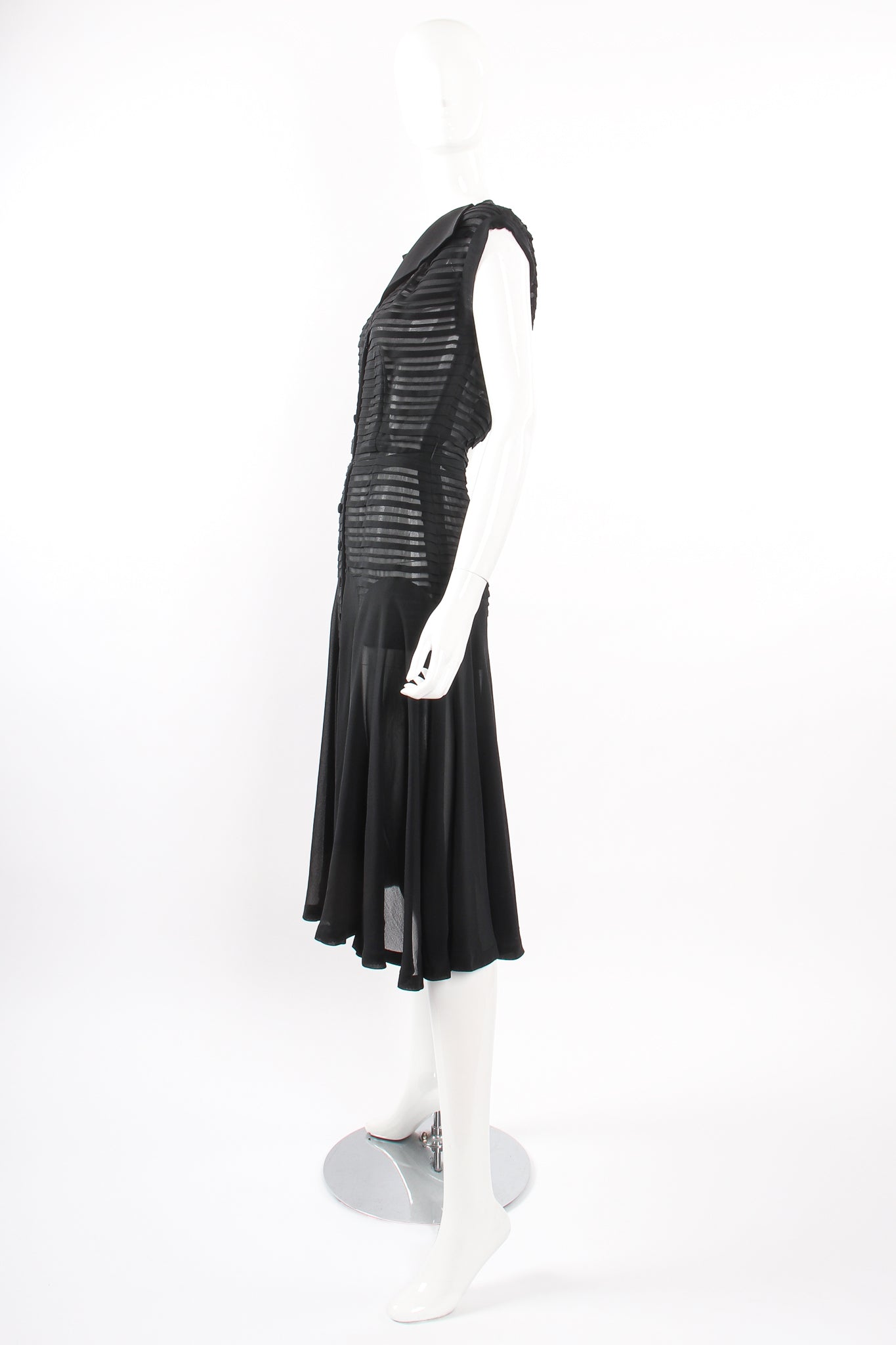 Vintage 30s 40s Silk Chiffon Pintuck Dress on Mannequin side at Recess Los Angeles