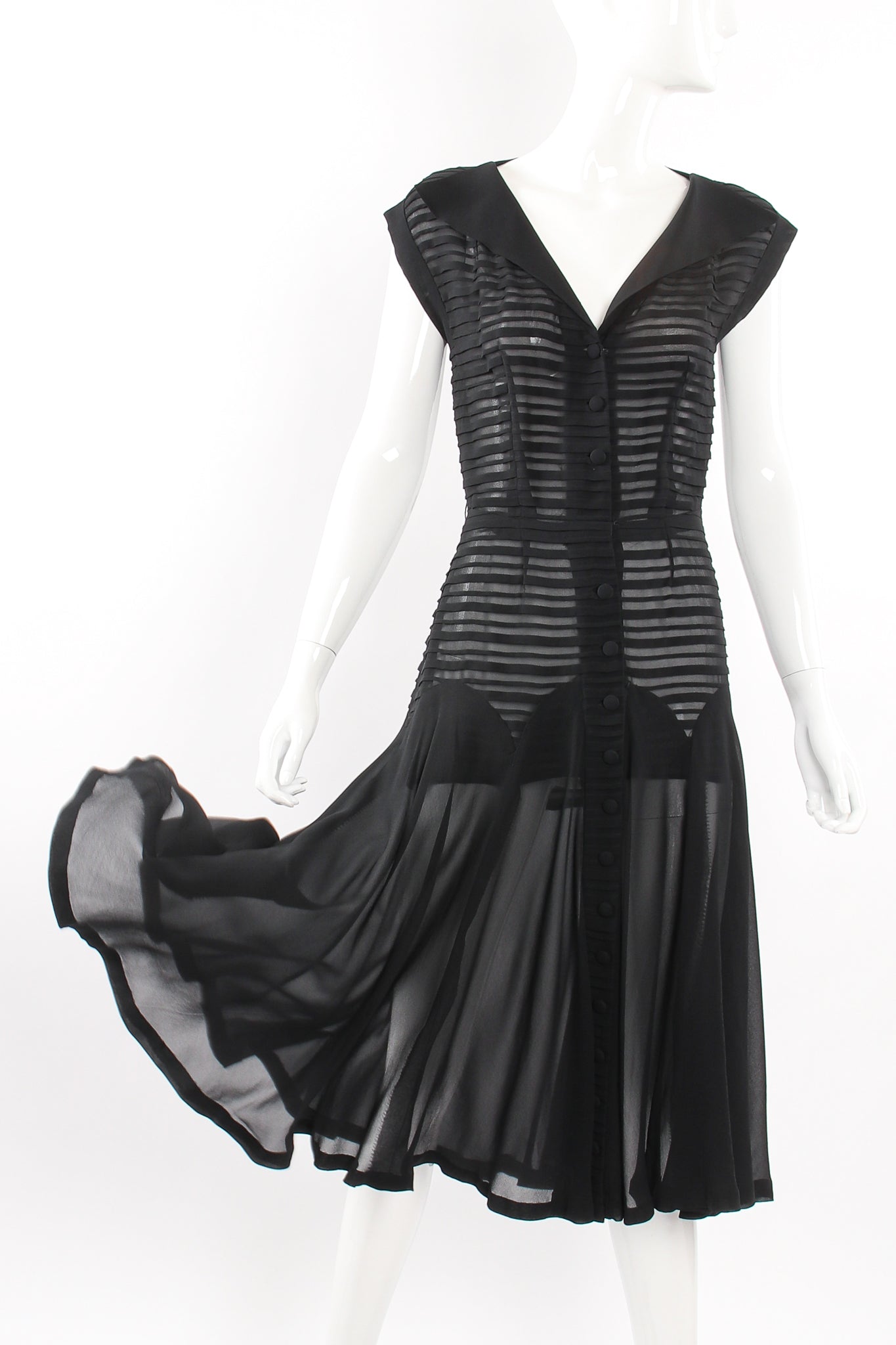 Vintage 30s 40s Silk Chiffon Pintuck Dress on Mannequin crop at Recess Los Angeles